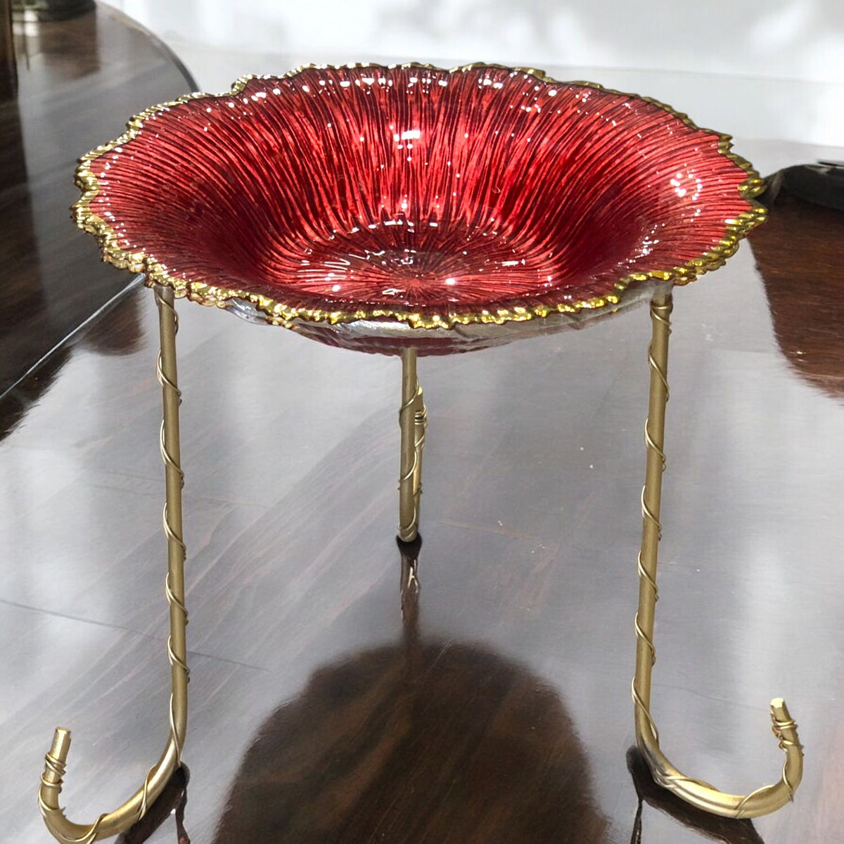 Red Turkish Glass flower Platter with stand