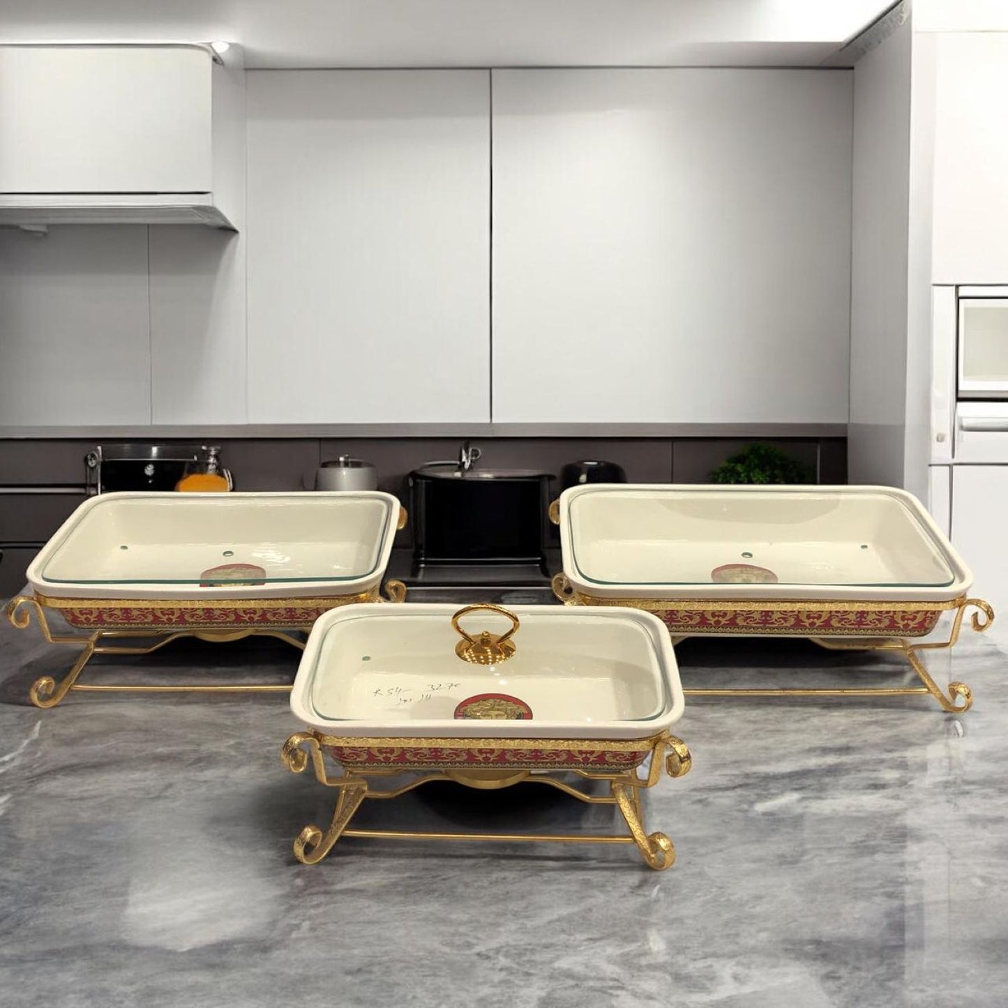 Original Versace square Buffet Red Dishes 3-Piece Set