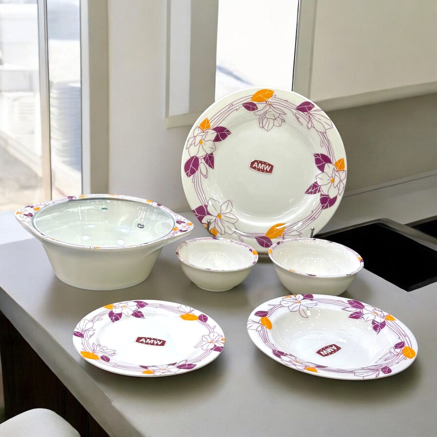 Melamine Dinner with glass lid (72) pcs