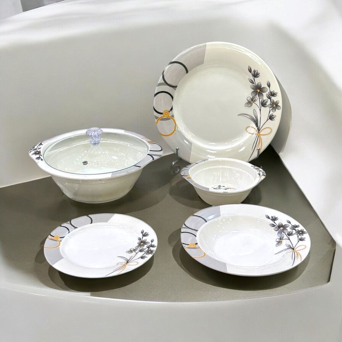 Melamine Dinner set glass lid 64pcs