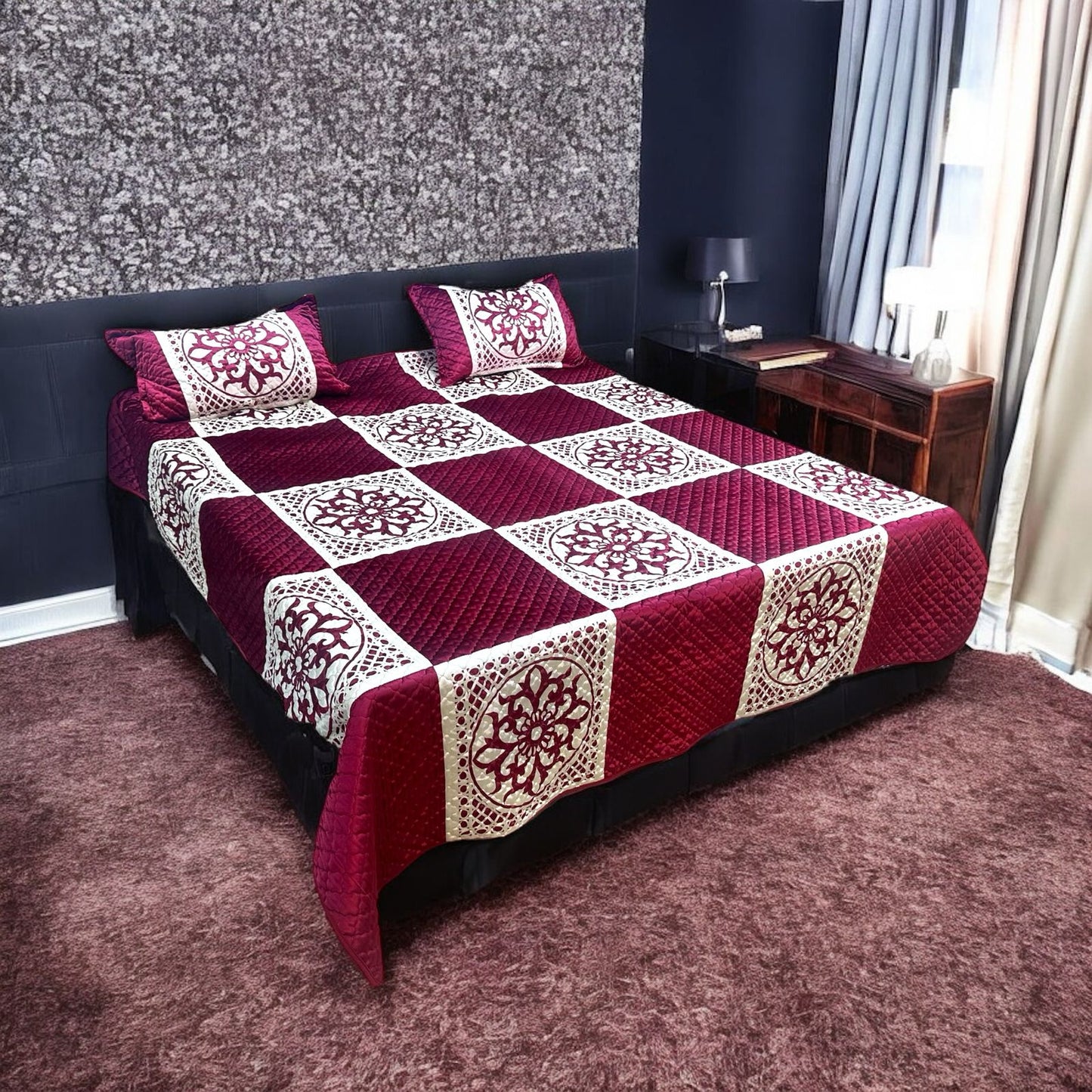 Velvet Embroidery Bedsheets ? 3 Pcs