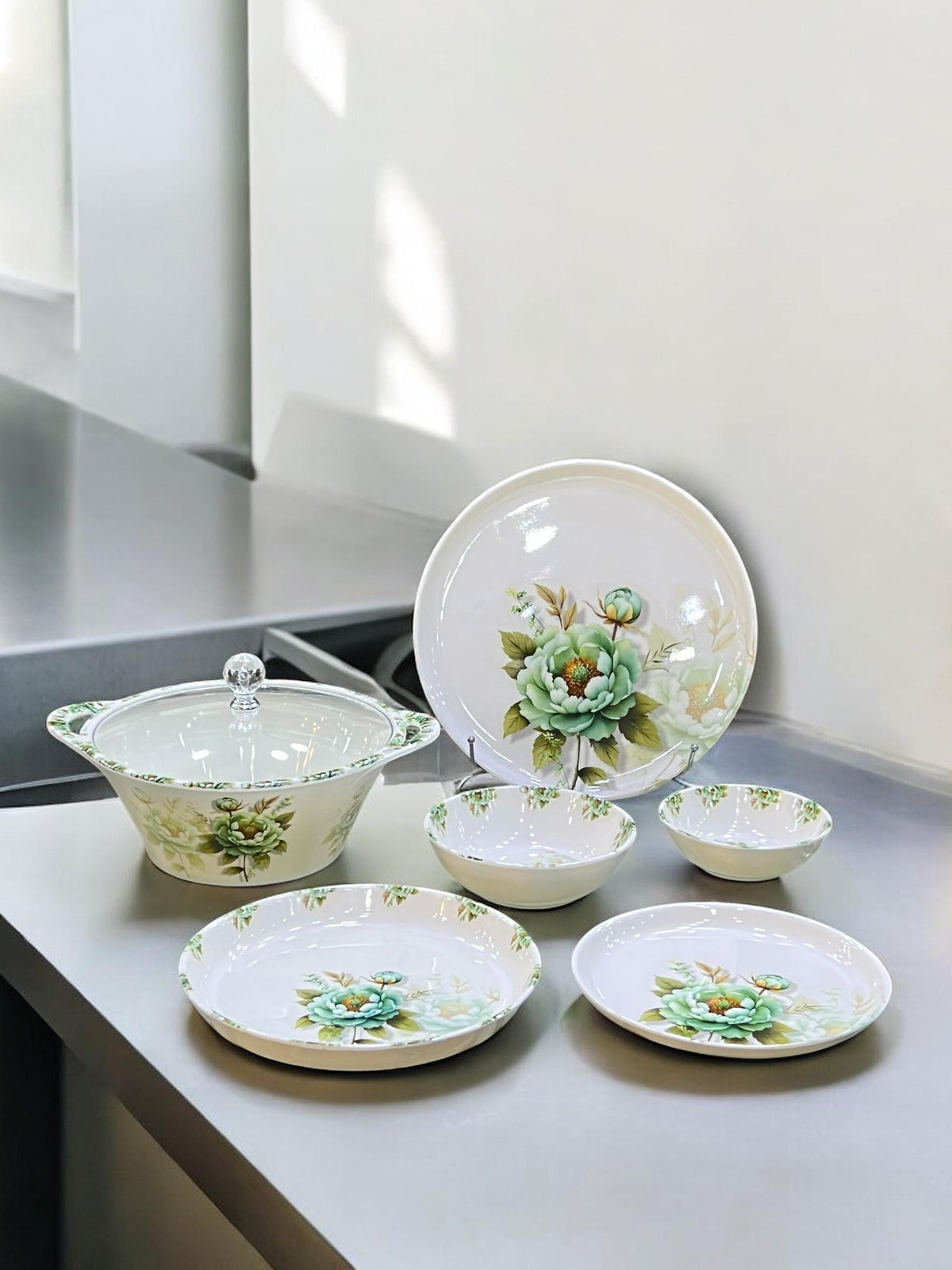 Melamine Dinner with glass lid (72) pcs