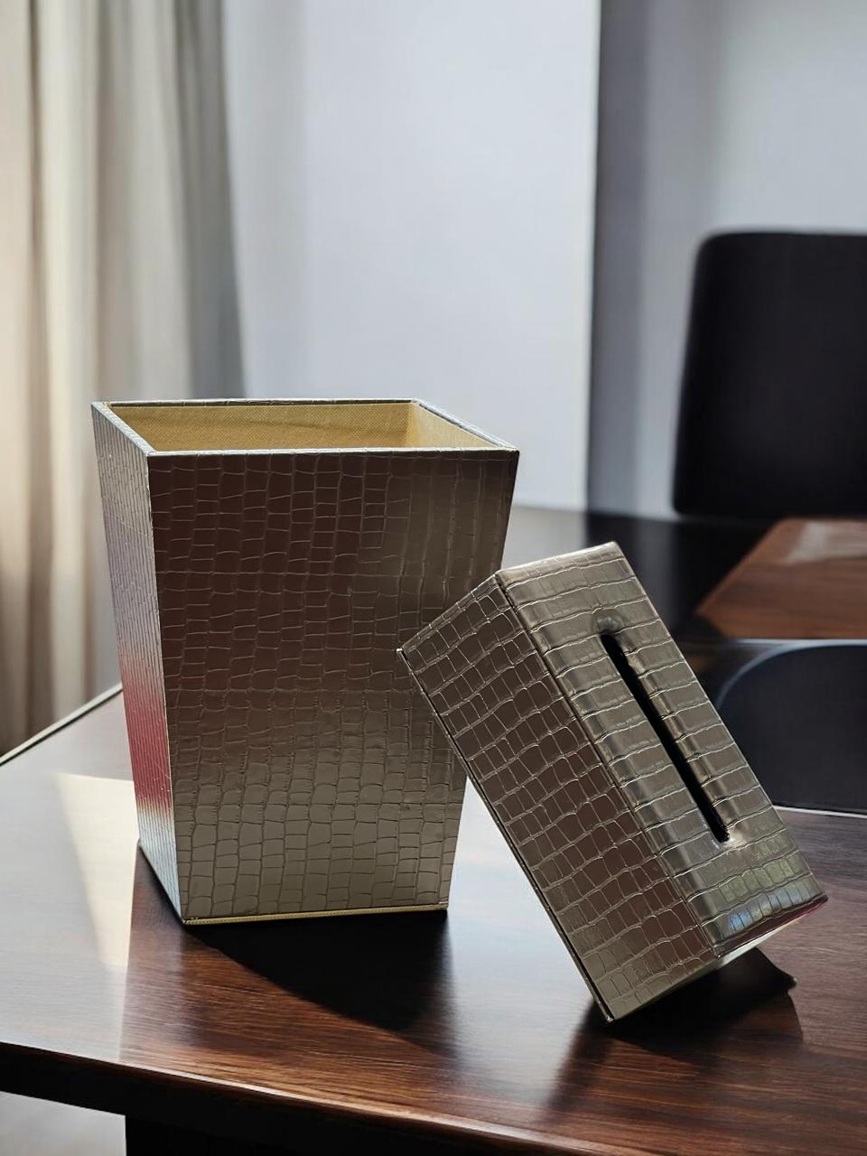 leather dustbin with tissue box