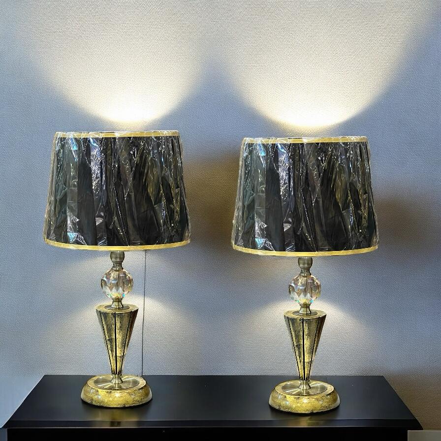 Wooden lamp pair with shade