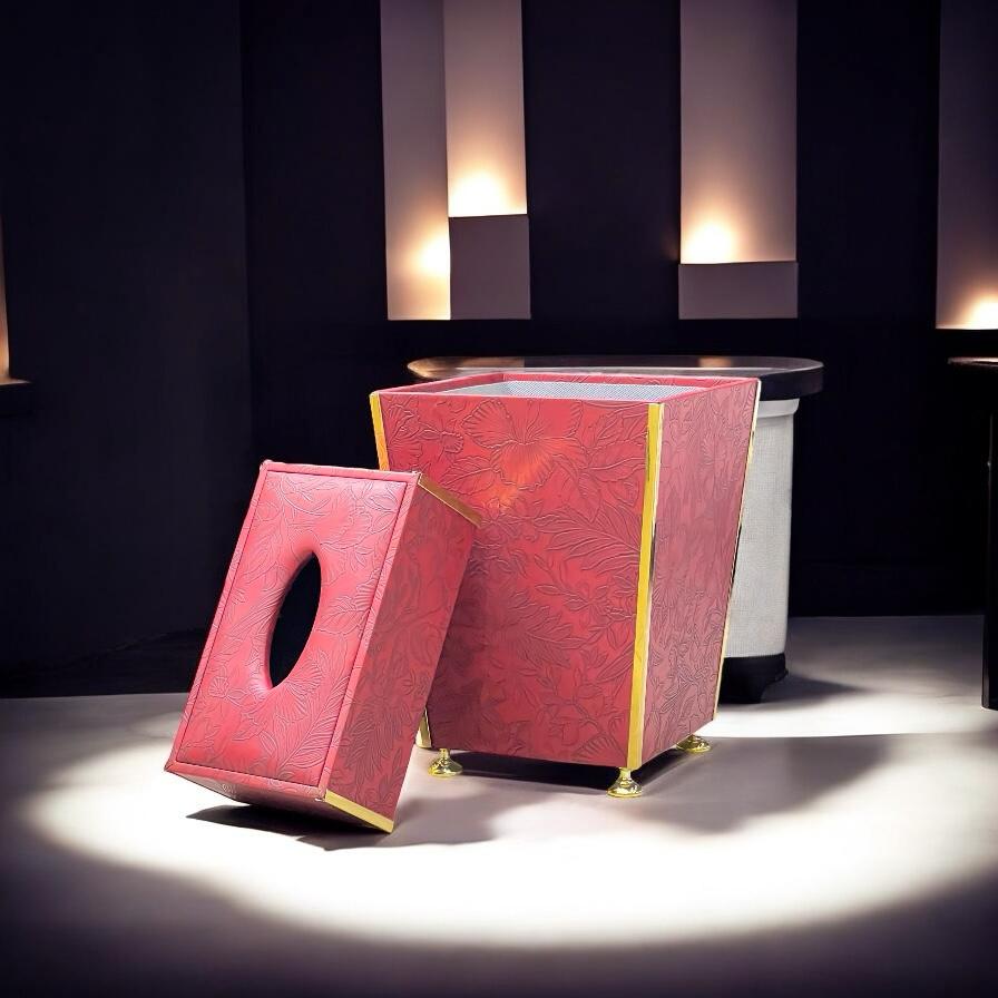Leather dustbin with tissue box
