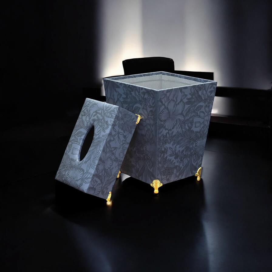 leather dustbin with tissue box