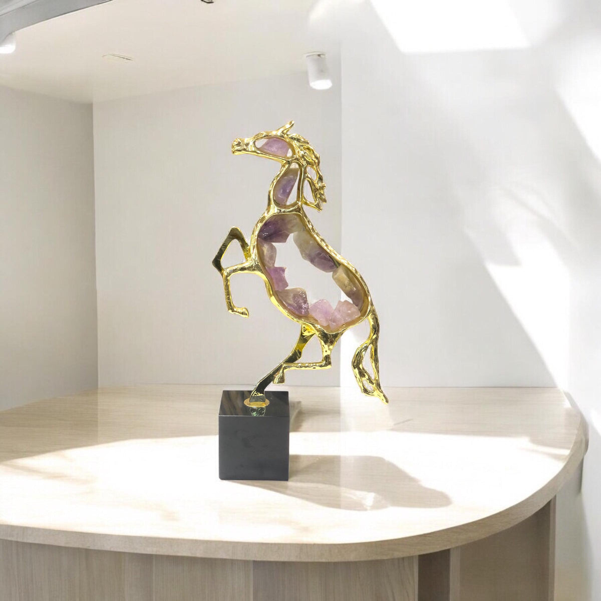 Horse Stone Statue with Marble base