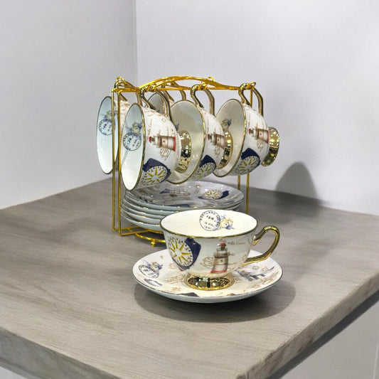6 cup and saucer with stand