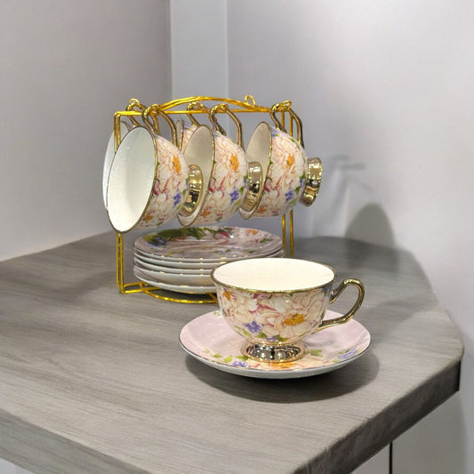 6 cup and saucer with stand