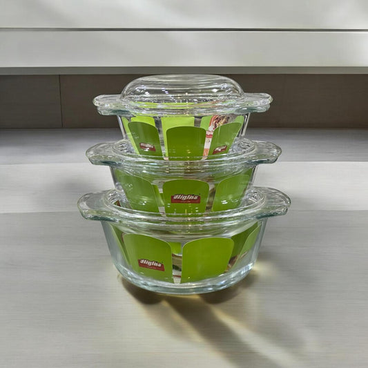 3pc bowl set glass with lid