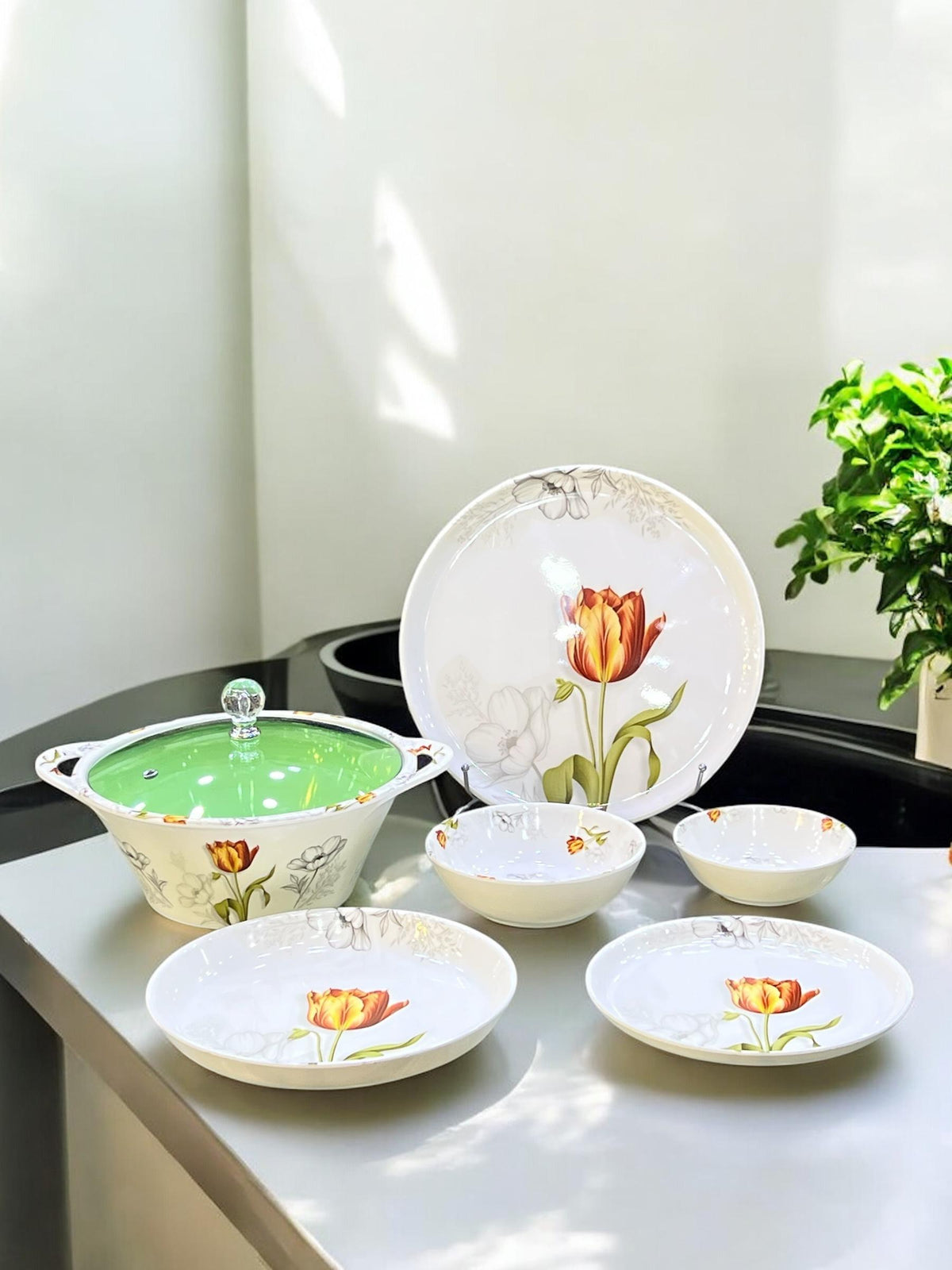 Melamine Dinner with glass lid (72) pcs