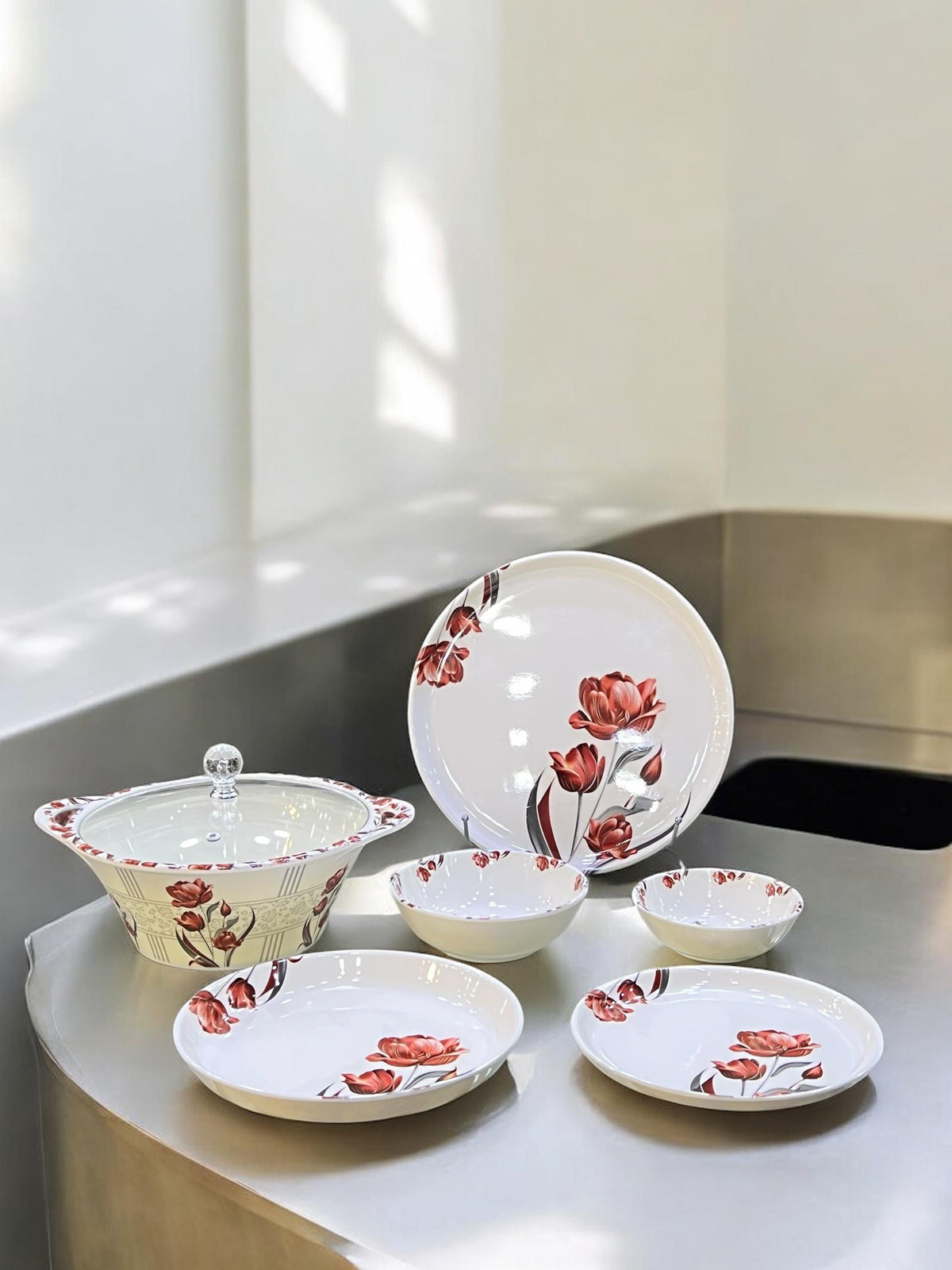 Melamine Dinner with glass lid (72) pcs
