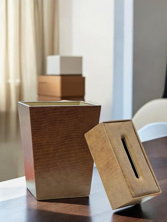 leather dustbin with tissue box