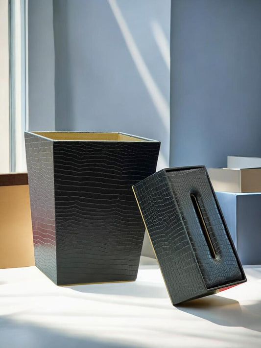 leather dustbin with tissue box