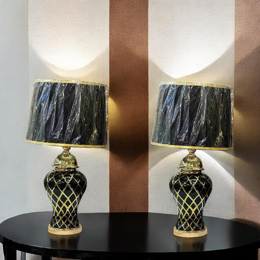ceramic lamp pair with shade