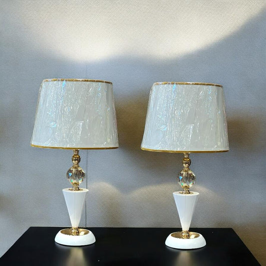 Wooden lamp pair with shade