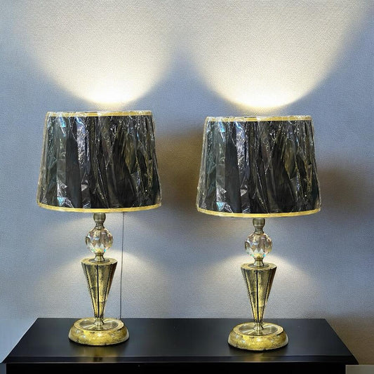 Wooden lamp pair with shade