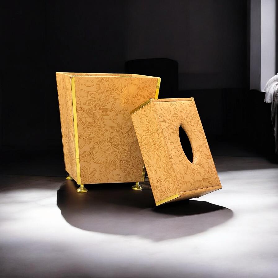 Leather dustbin with tissue box