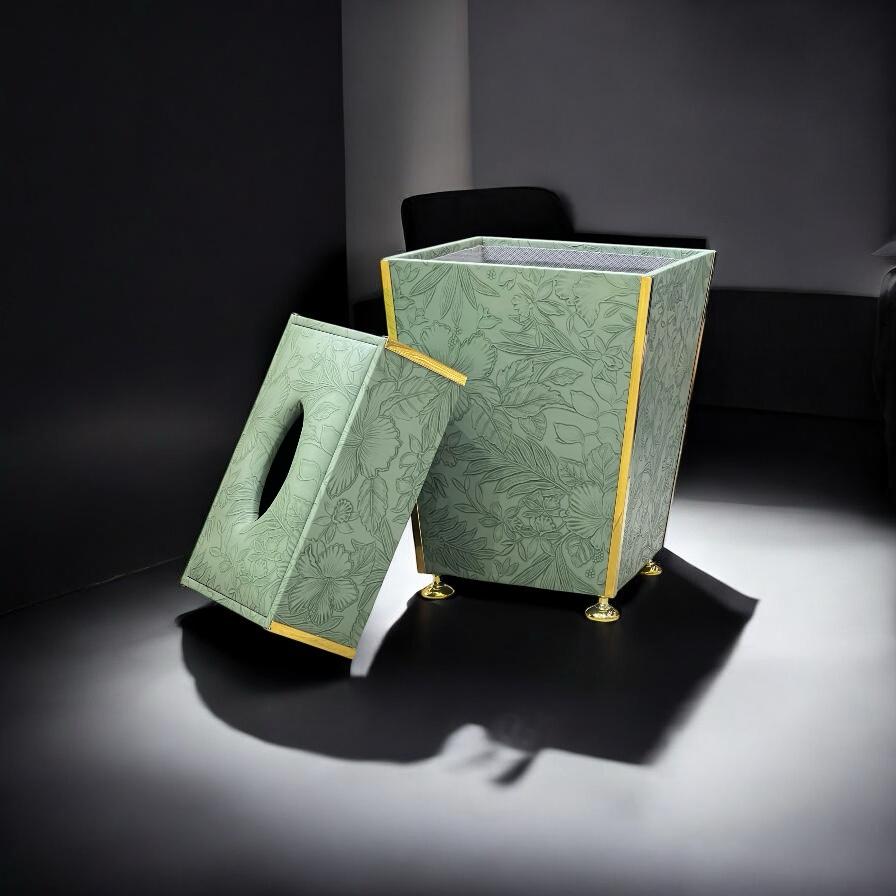 Leather tissue box with dustbin