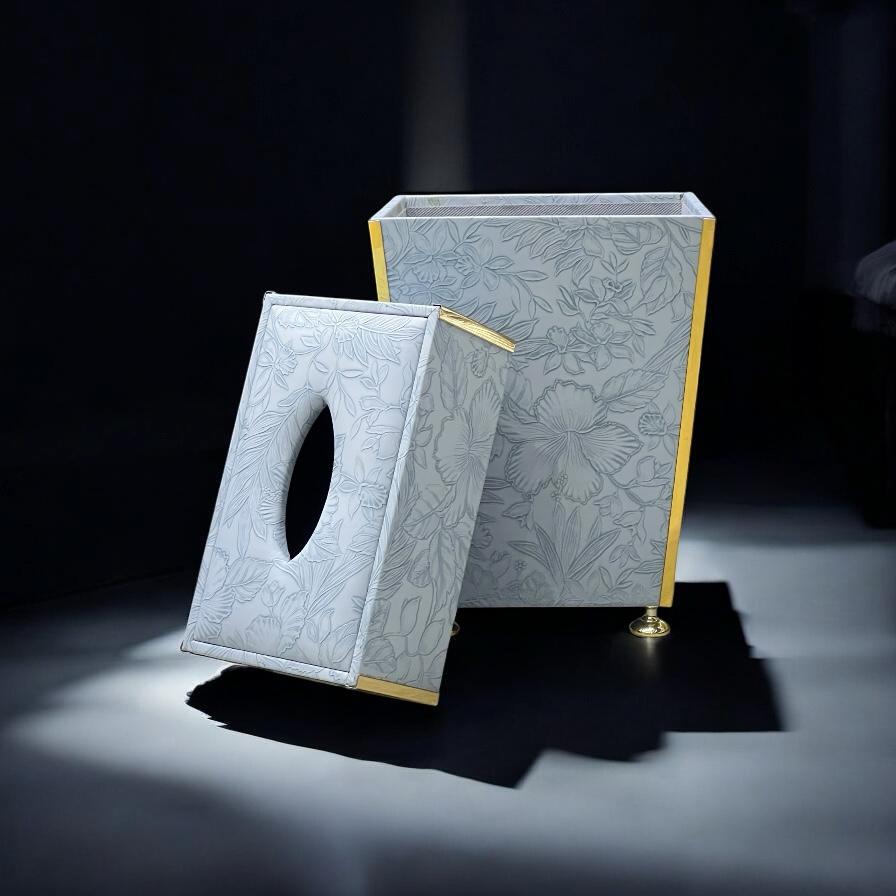 Leather tissue box with dustbin