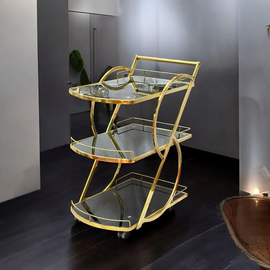 Tea trolly brass with temperd glass