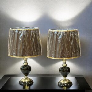 Wooden lamp pair with shade